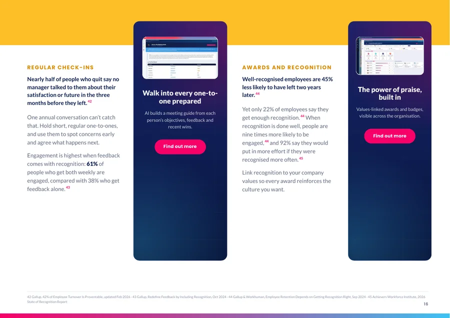 Guide page: regular check-ins and recognition