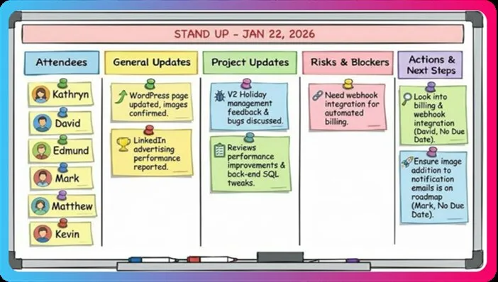 Stand-up summary · action board