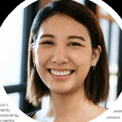 Employee alongside a career development card mapping skill gaps to the next role