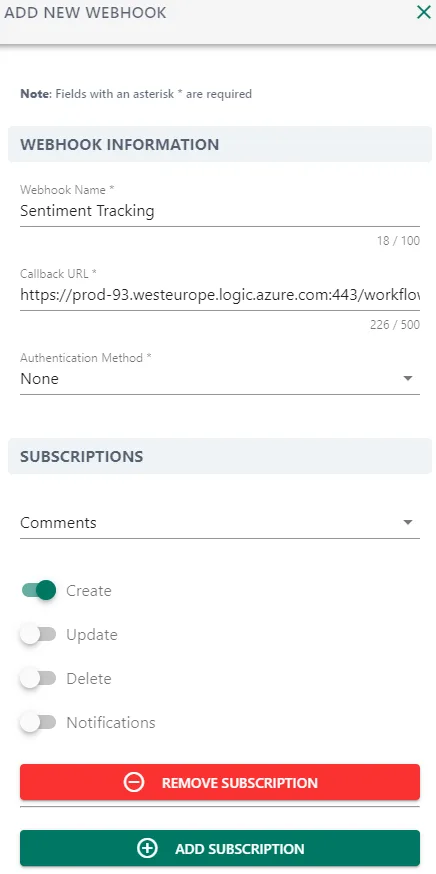 Screenshot from the StaffCircle platform: 7.1.1 Flow Example - AI Sentiment Analysis