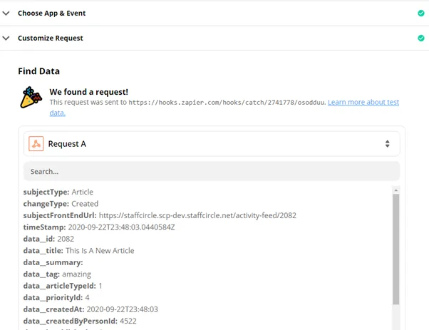 Screenshot from the StaffCircle platform: 7.2 Zapier