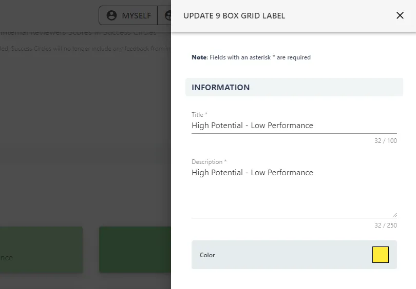 Screenshot from the StaffCircle platform: 9 Box Grid: Configure