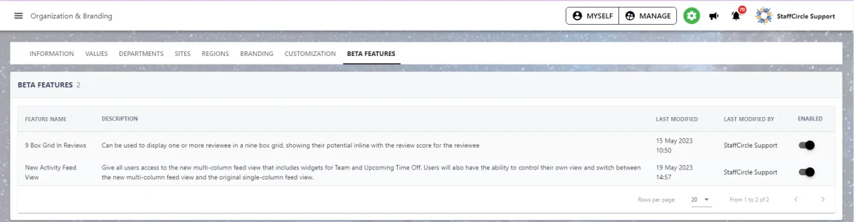 Screenshot from the StaffCircle platform: 9 Box Grid: Enable