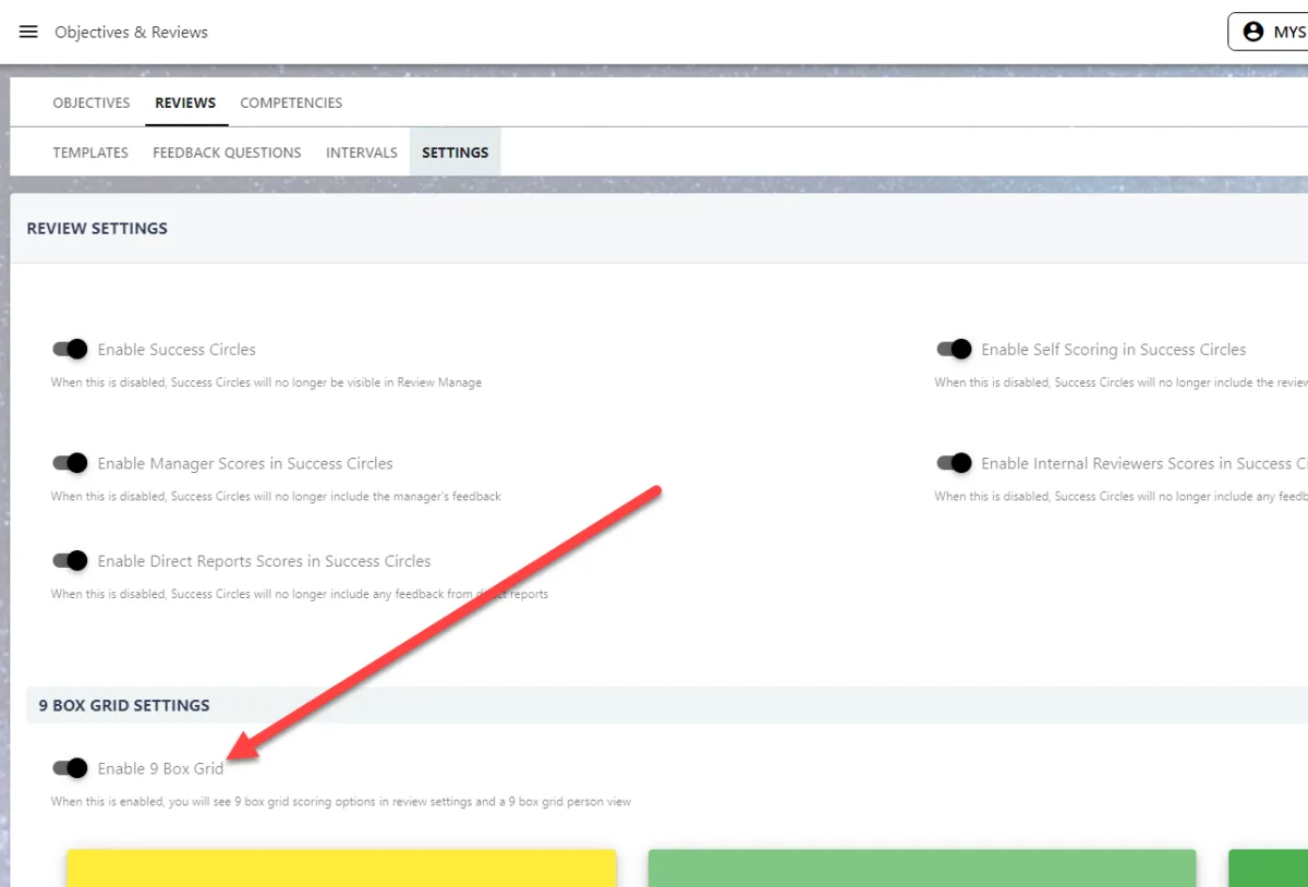 Screenshot from the StaffCircle platform: 9 Box Grid: Enable