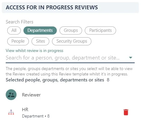 Screenshot from the StaffCircle platform: Access for In Progress Reviews