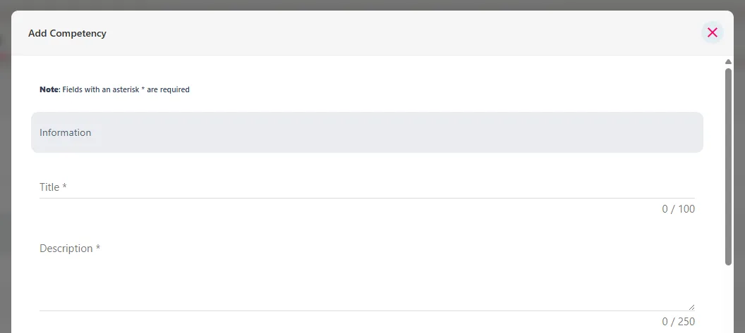 Screenshot from the StaffCircle platform: Add a Competency