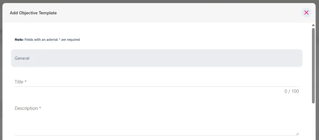 Screenshot from the StaffCircle platform: Add an Objective Template