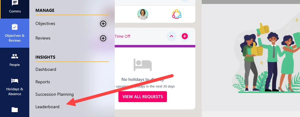 Screenshot from the StaffCircle platform: Add and Configure the Objectives Leaderboard