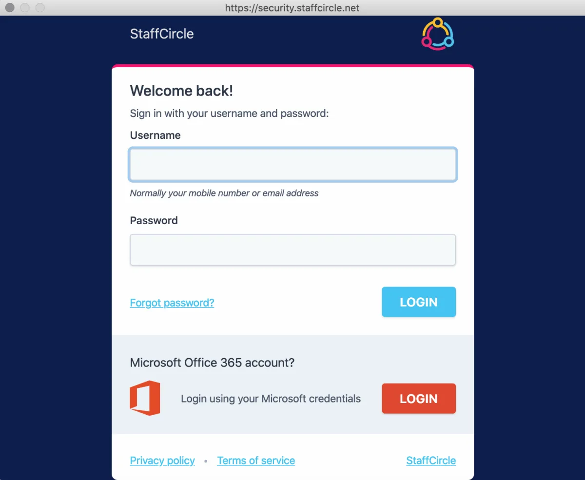 Screenshot from the StaffCircle platform: Add Microsoft Teams Integration - End User