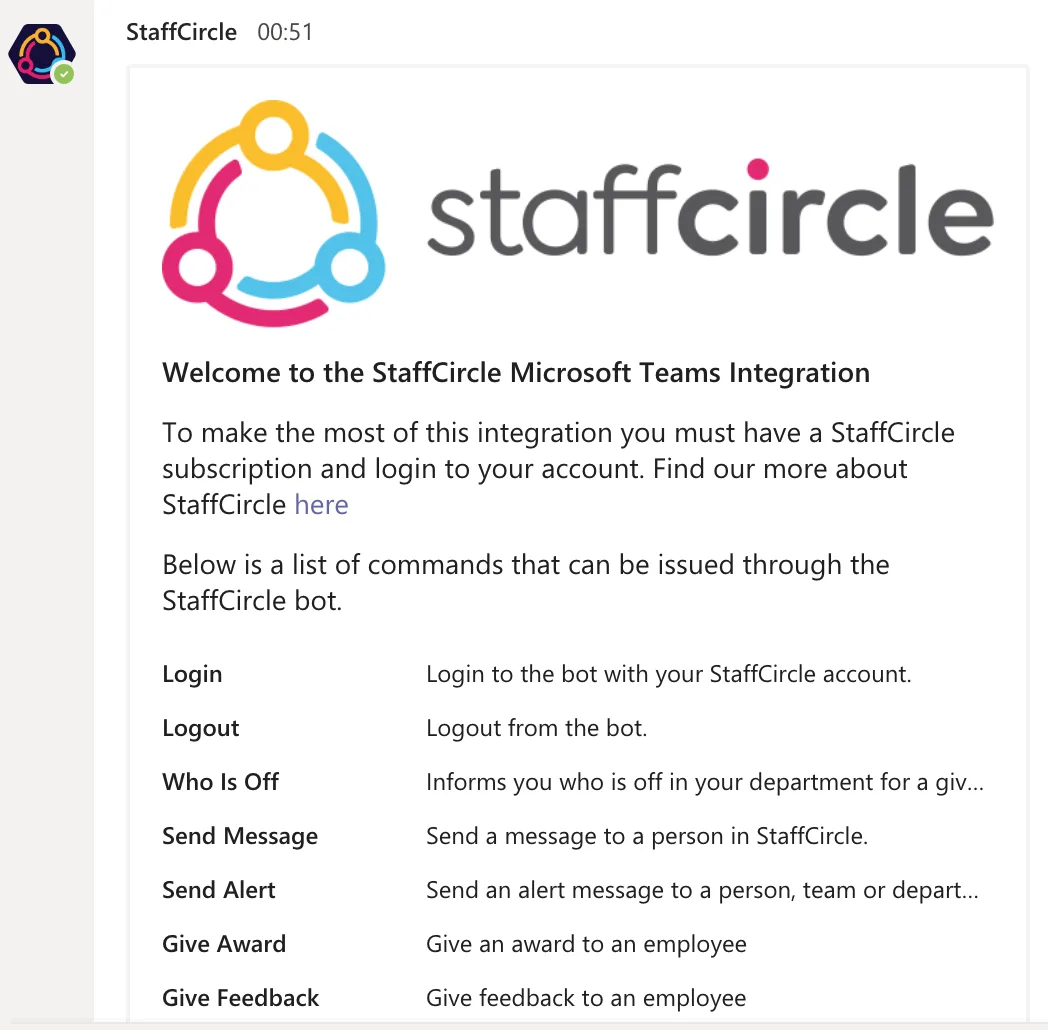 Screenshot from the StaffCircle platform: Add Microsoft Teams Integration - End User