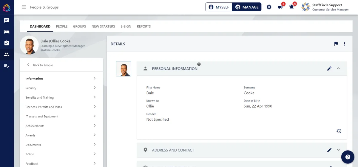 Screenshot from the StaffCircle platform: Assign a Skill to a Person