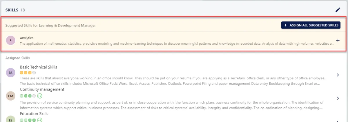 Screenshot from the StaffCircle platform: Assign a Skill to a Person