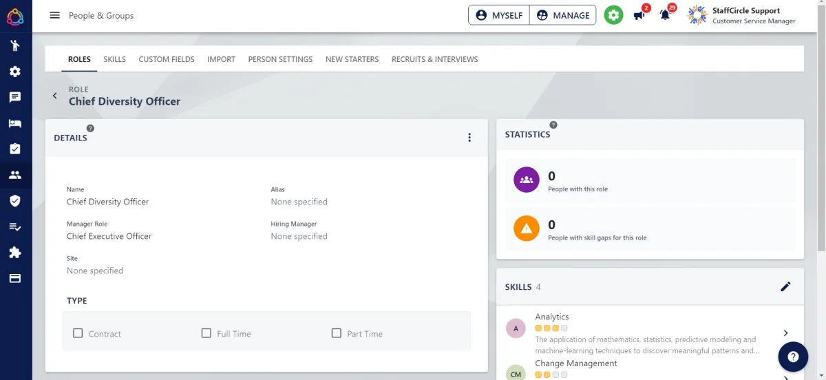 Screenshot from the StaffCircle platform: Assigning a Skill to a Role