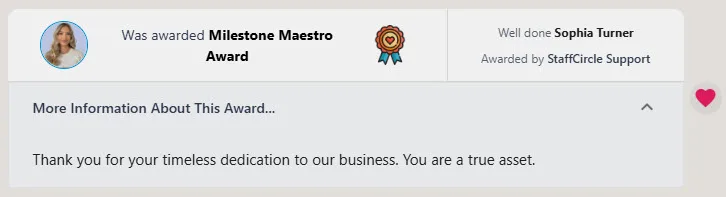 Screenshot from the StaffCircle platform: Award