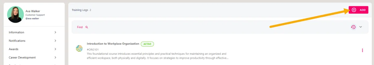 Screenshot from the StaffCircle platform: Can I add a course to my training log which isn't in the course library?