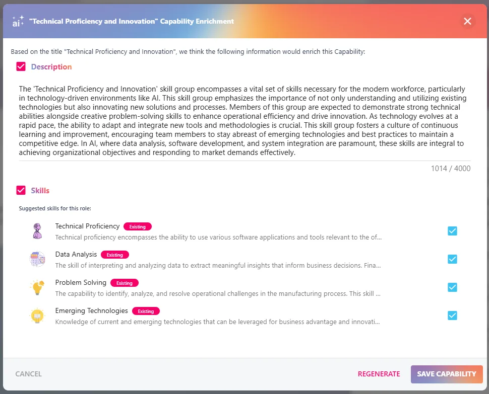 Screenshot from the StaffCircle platform: Capabilities & Behavioural Skills v.1.44.0