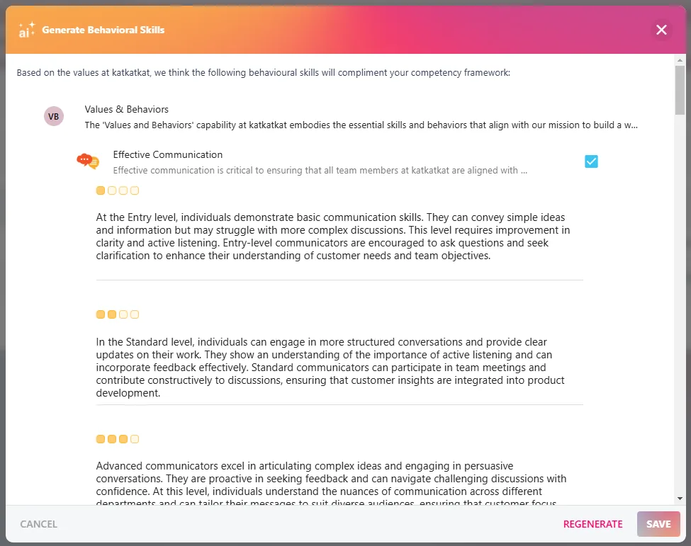 Screenshot from the StaffCircle platform: Capabilities & Behavioural Skills v.1.44.0