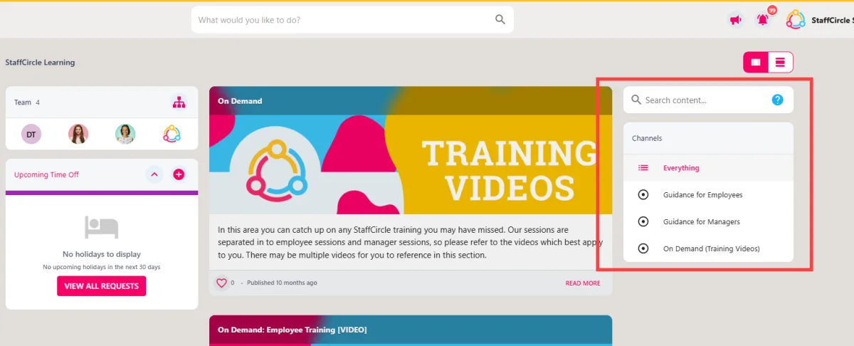 Screenshot from the StaffCircle platform: Channels: Add