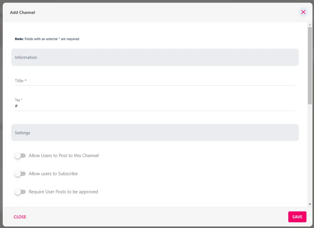 Screenshot from the StaffCircle platform: Channels: Add