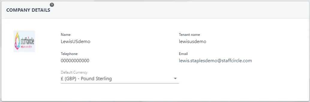Screenshot from the StaffCircle platform: Company Details