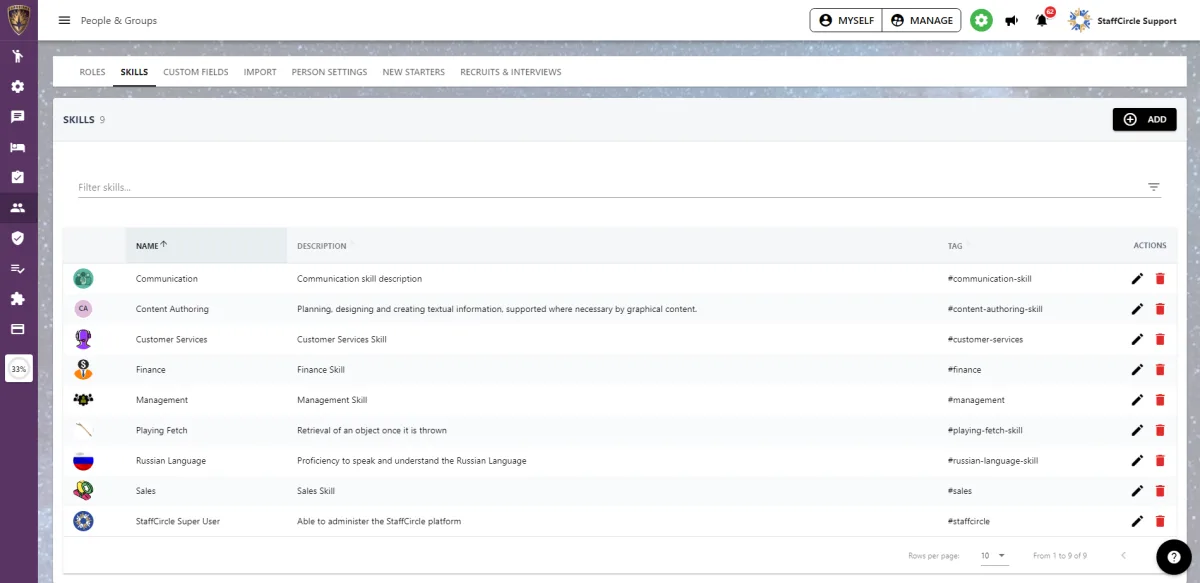 Screenshot from the StaffCircle platform: Configure a Skill