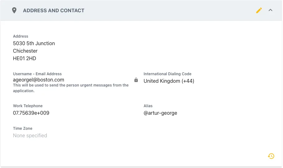 Screenshot from the StaffCircle platform: Contact Record Information