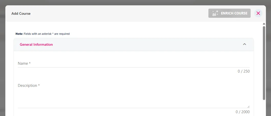 Screenshot from the StaffCircle platform: Courses: Add