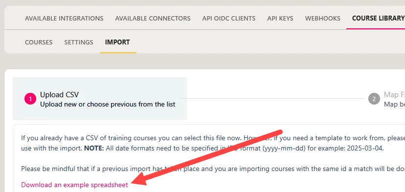 Screenshot from the StaffCircle platform: Courses: Importer
