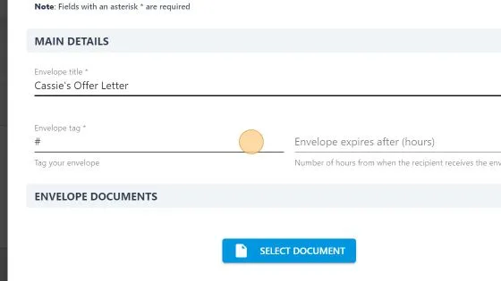 Screenshot from the StaffCircle platform: Create & Send E-Sign Envelope