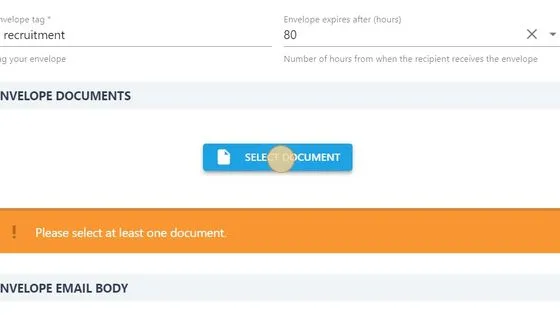 Screenshot from the StaffCircle platform: Create & Send E-Sign Envelope