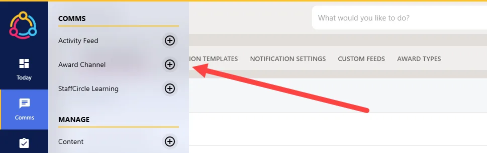 Screenshot from the StaffCircle platform: Custom Feeds: Add