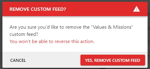 Screenshot from the StaffCircle platform: Custom Feeds: Delete