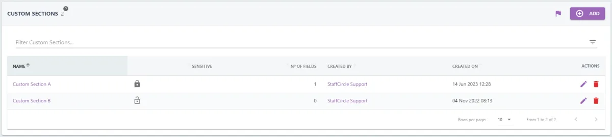 Screenshot from the StaffCircle platform: Custom Fields: Add