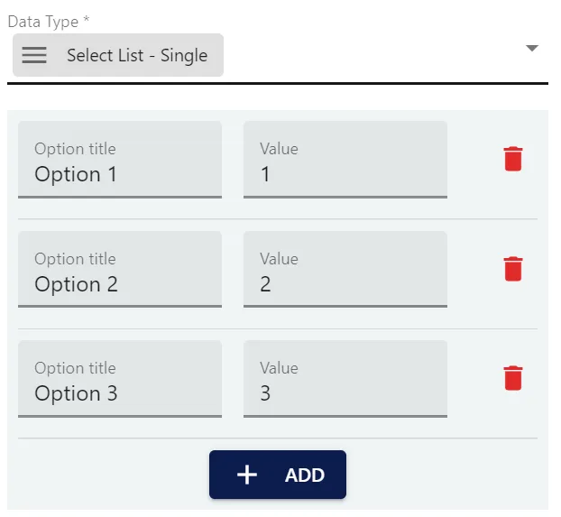 Screenshot from the StaffCircle platform: Custom Fields: Data Types