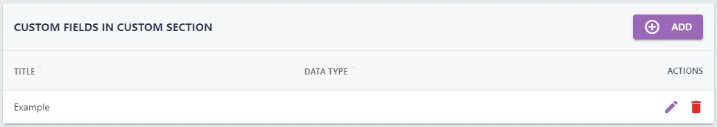 Screenshot from the StaffCircle platform: Custom Fields: Delete