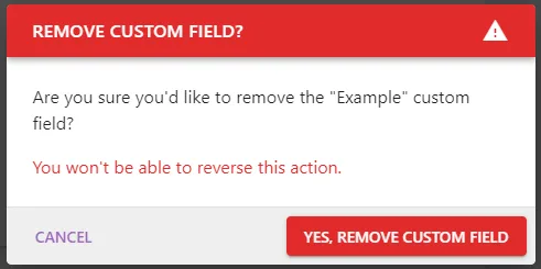 Screenshot from the StaffCircle platform: Custom Fields: Delete
