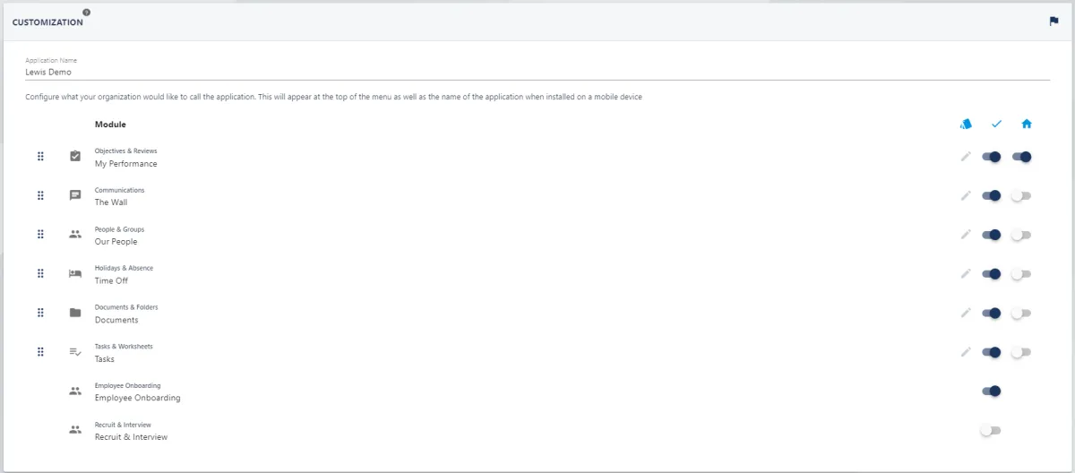 Screenshot from the StaffCircle platform: Customisation: Overview