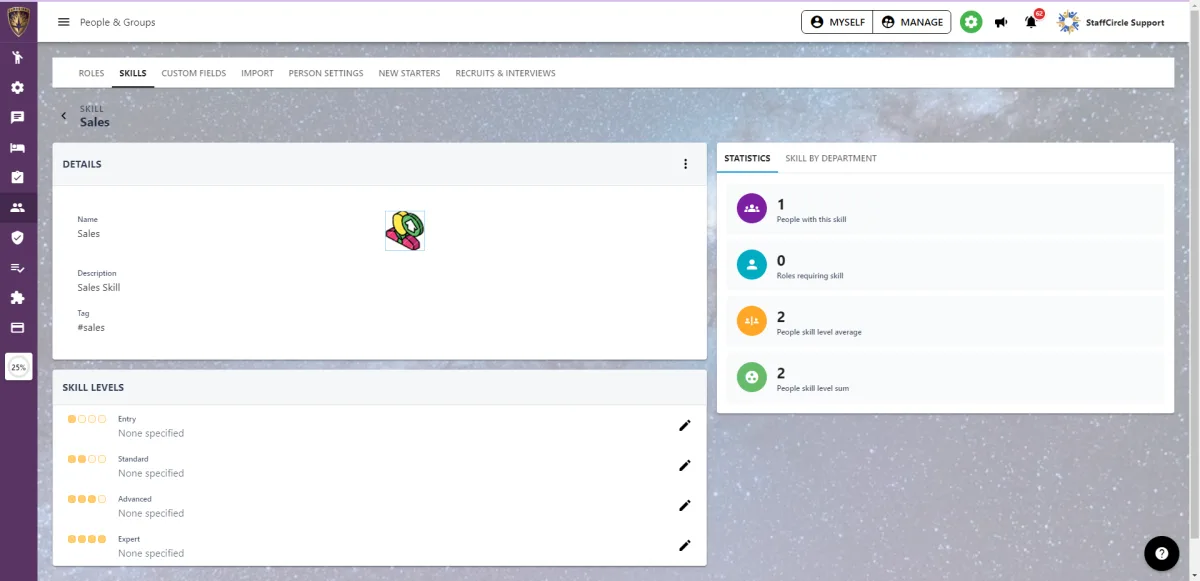 Screenshot from the StaffCircle platform: Defining Skill Levels
