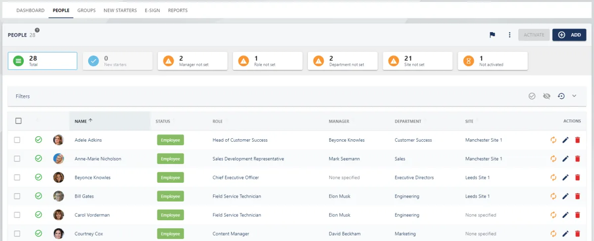 Screenshot from the StaffCircle platform: Departments: Associate an employee