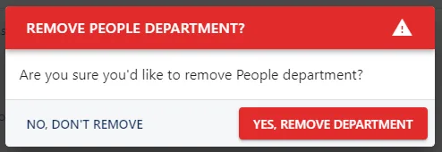 Screenshot from the StaffCircle platform: Departments: Delete