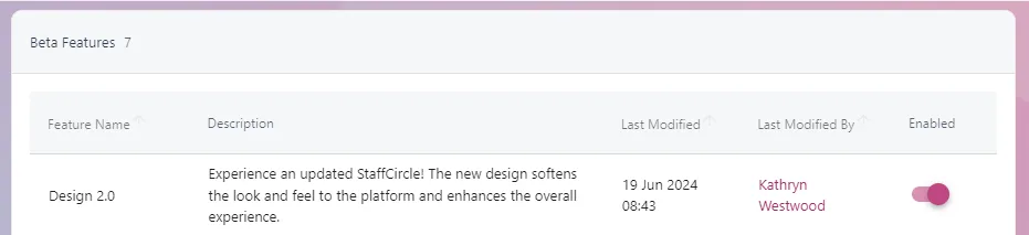 Screenshot from the StaffCircle platform: Design 2.0 v.1.39.0