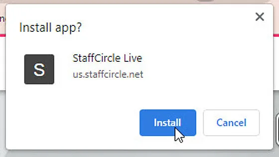 Screenshot from the StaffCircle platform: Downloading StaffCircle as a Desktop App (PWA) for Windows so you can auto start on boot up
