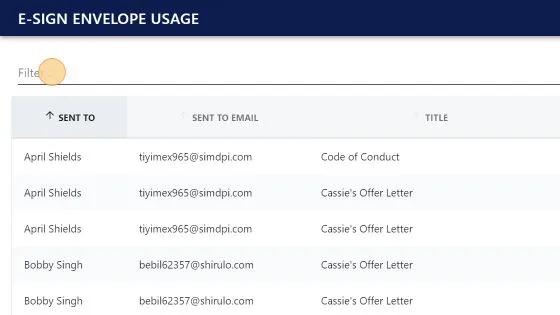 Screenshot from the StaffCircle platform: E-Sign Envelope Usage Report
