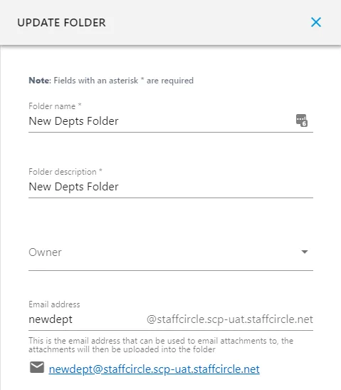 Screenshot from the StaffCircle platform: Emailing a folder
