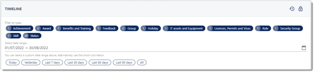 Screenshot from the StaffCircle platform: Employee Timeline v.1.27.0