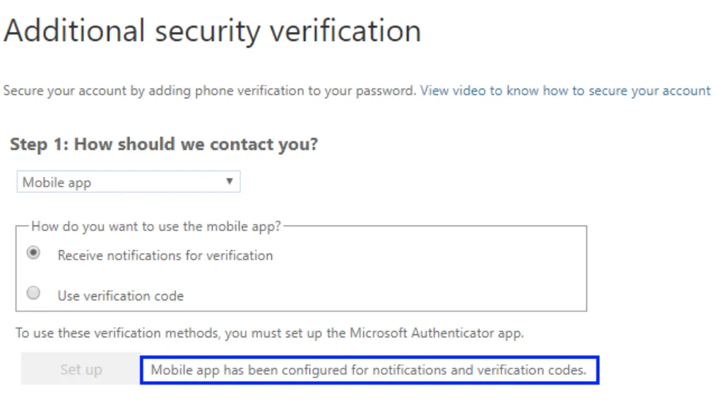 Screenshot from the StaffCircle platform: Enabling Two Factor Authentication (2FA) using Office 365
