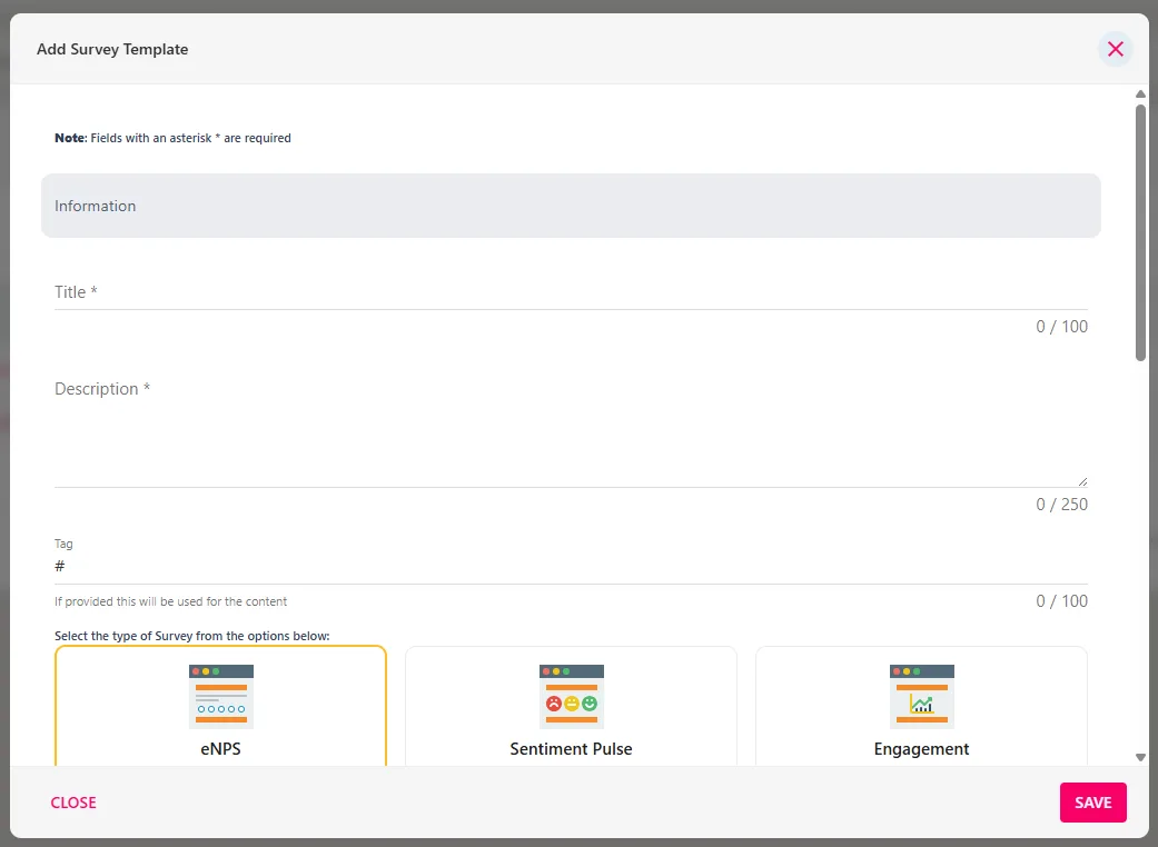 Screenshot from the StaffCircle platform: Sentiment Survey Template: Add