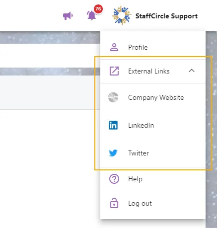 Screenshot from the StaffCircle platform: External Links