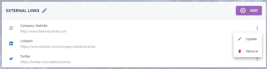Screenshot from the StaffCircle platform: External Links