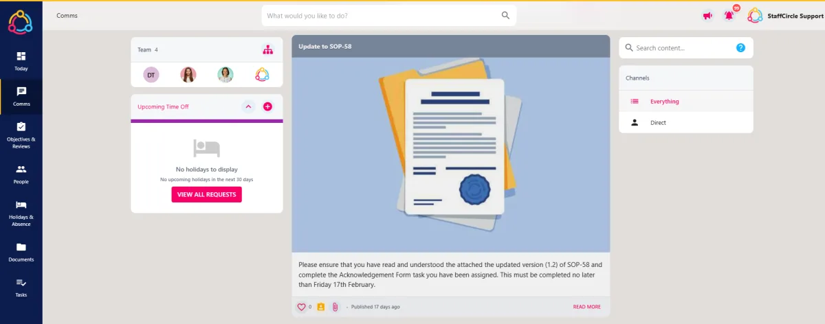 Screenshot from the StaffCircle platform: Feed View Options